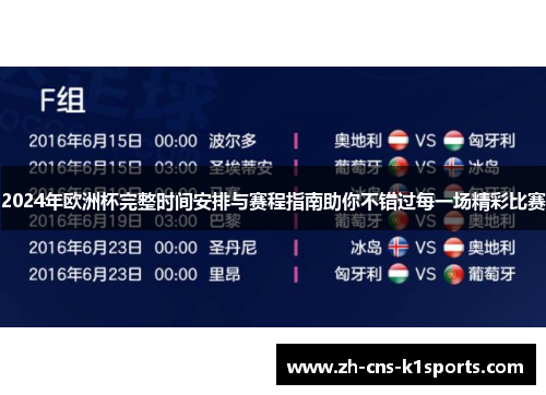 2024年欧洲杯完整时间安排与赛程指南助你不错过每一场精彩比赛